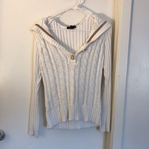 White Style&Co V-Neck Sweater with Hood
